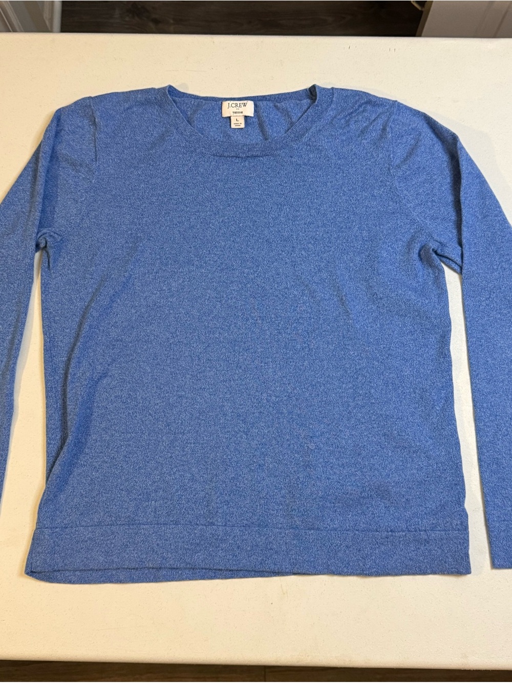J.Crew Teddie Women’s Blue Long Sleeve Crewneck T-Shirt 100% Cotton Size Large